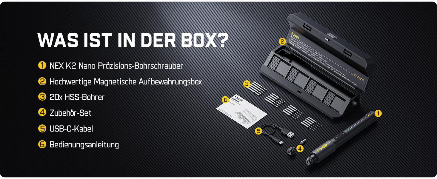 Електричний міні-дрель Fanttik K2 Nano - набір для DIY, 20 свердл, 800 mAh, для корпусу, пластику, смоли, ювелірних виробів