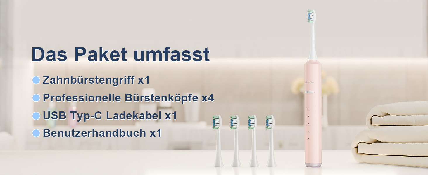 Електрична зубна щітка Betterchoi з магнітною левітацією, 41 000 VPM, 4 насадки, IPX7, 180 днів роботи, 5 режимів, таймер, рожева