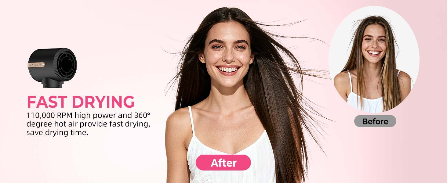 Atopskins 7-в-1 Airstyler: професійний набір для укладки волосся, 110000 об/хв, 1400 Вт. Фен-щітка, локон, випрямляч, іонізація. Для об'єму, сушіння та укладки. Чорний та золотий колір.