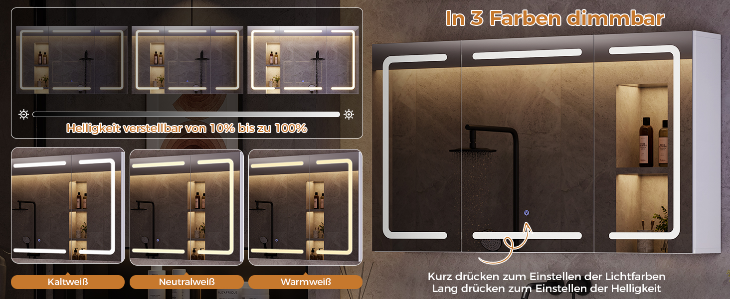 Дзеркало для ванної кімнати зі світлодіодним підсвічуванням, розеткою та 3 колірними температурами | Шафка для ванної кімнати 60x90x16 см (ВxШxГ), диммер + сенсорне управління | Біла шафка-дзеркало для ванної кімнати з 3 регульованими полицями та дзеркалом 60x90x16 см (60x100x16 см)