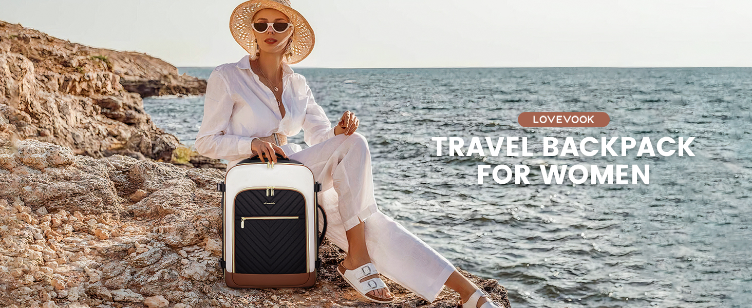 Рюкзак LOVEVOOK для жінок, 40L, ручна поклажа, для ноутбука, водонепроникний, рюкзак для подорожей, дамська сумка-мішок, 17.3 дюйми, сірий, білий, кавовий