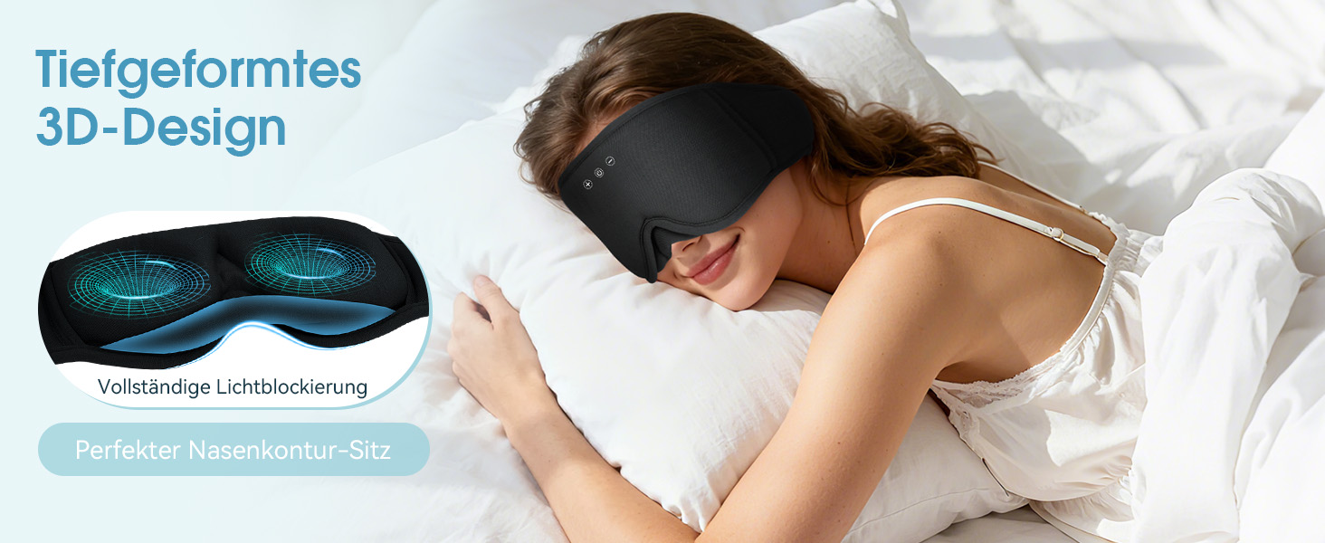 Маска для сну з Bluetooth навушниками LOVE EYE 3D для зручного сну на боці, бамбукова, чорна
