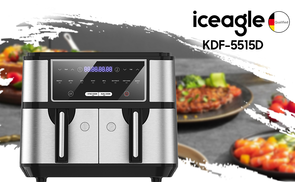 Фритюрниця повітряна подвійна 12л з подвійними камерами, LED-дисплеєм, 10 програмами, функцією сушіння та Dual Cook, 2600W