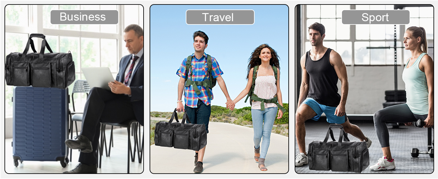Duffle Bag with Shoe Bag, Overnight Bag, Leather Oversized Weekender Bag, Large Carry-on Bag, Duffel Bag for Women and Men