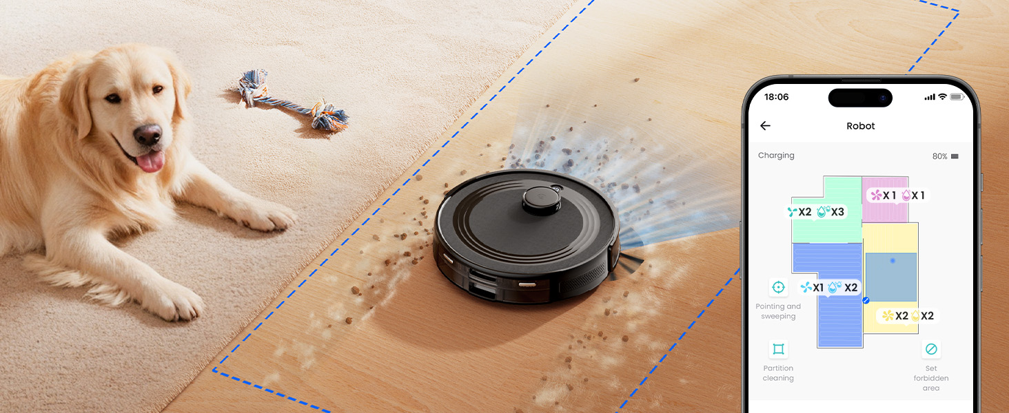 Робот-пилосос LEFANT M1 Pro: з картографією, функцією миття, 5500Pa, для тварин, керування через додаток/Alexa, білий/чорний