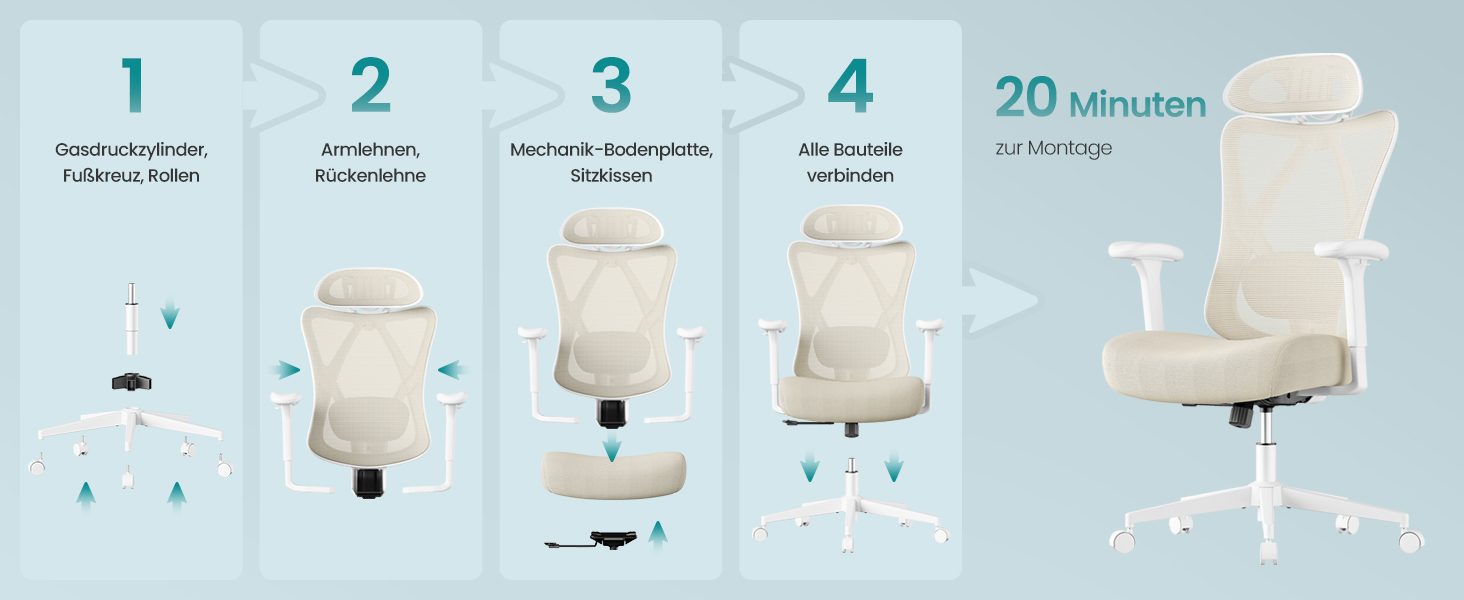 Офісний стілець SONGMICS з регульованою поперековою підтримкою та підголівником, сітчаста спинка, максимальне навантаження 150 кг, регульована висота, колір пісочний (OBN063B01)
