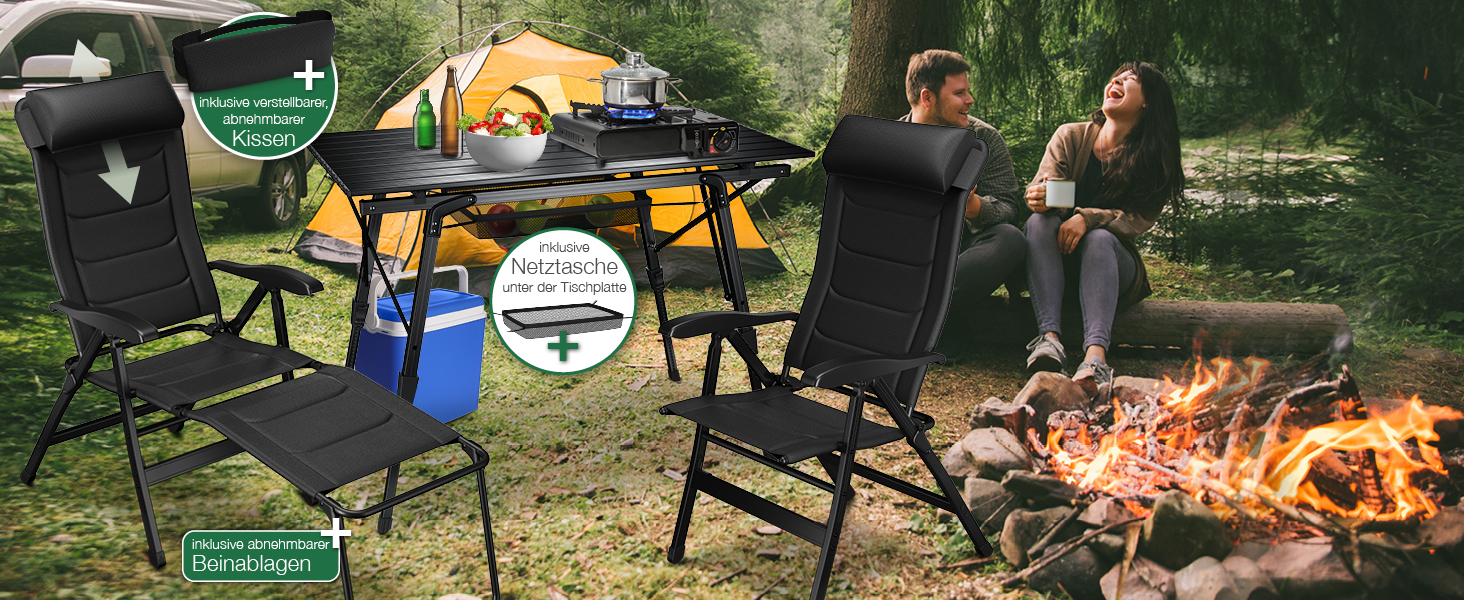ELONEO Folding Camping Chair with Removable Footrest, Folding Chair Made of Aluminum, Folding Garden Chair, Reclining Chair with Adjustable Backrest, Taupe Camping Chair with Footrest (Basic) Taupe