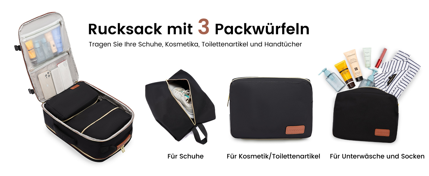 Рюкзак LOVEVOOK для ручної поклажі літака, 40L, водонепроникний, для ноутбука 17 дюймів, для подорожей, школи, роботи, кемпінгу, чоловічий/жіночий, бежевий+чорний+коричневий