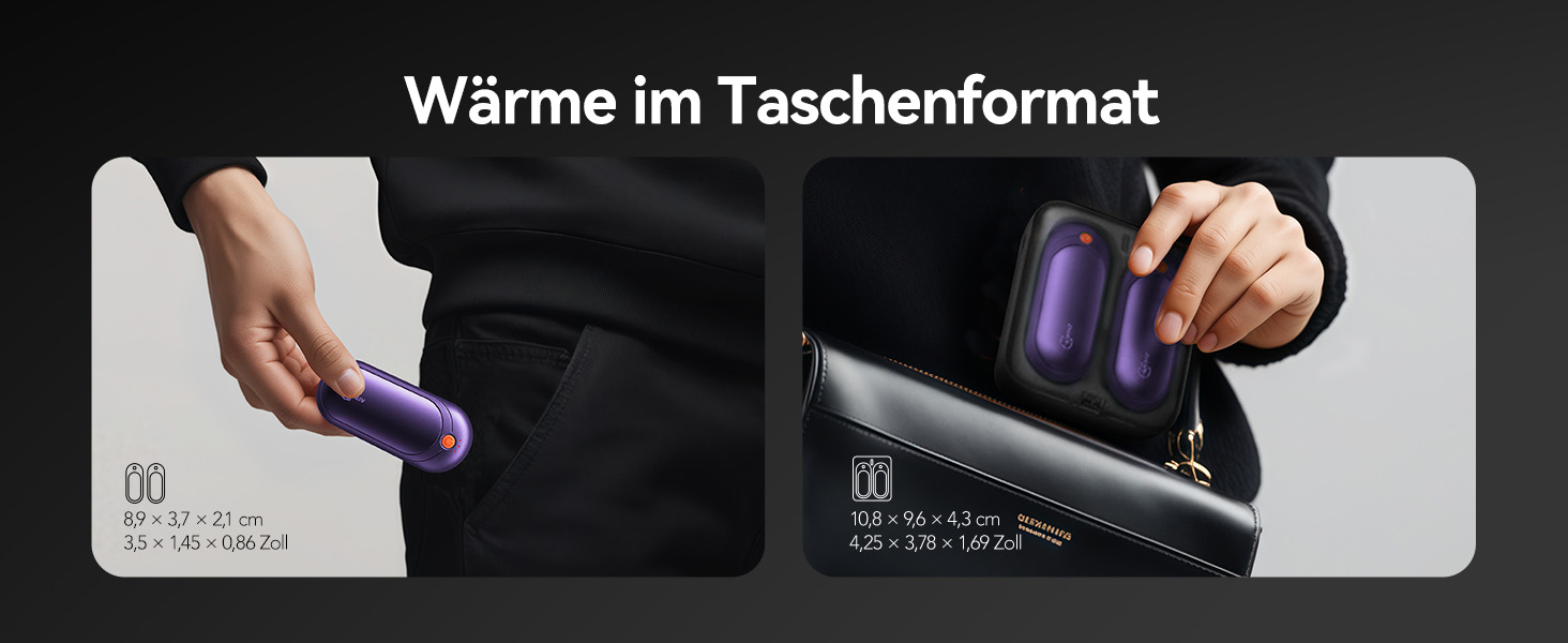 Електричні грілки для рук 2 шт. з акумулятором 2000mAh, зарядний пристрій 10000mAh, 5 режимів нагріву, USB, до 24 годин, для дітей, чоловіків, жінок, фіолетовий, компактний