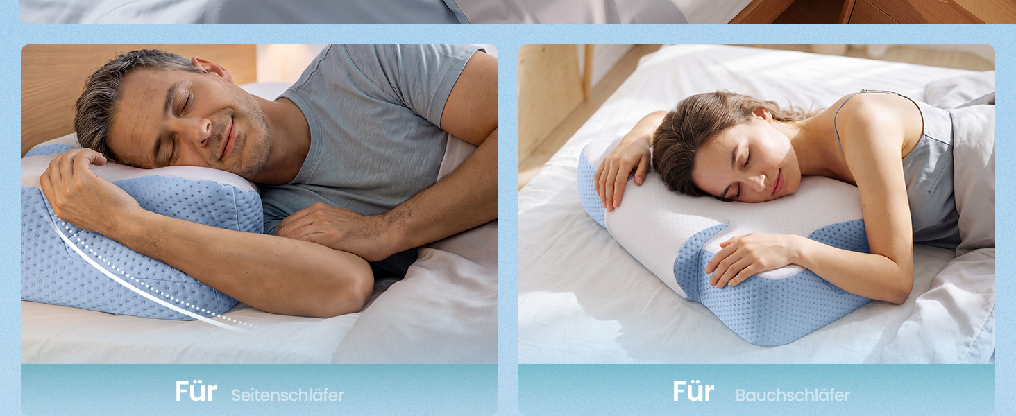 Подушка SONGMICS ергономічна з Memory Foam, регульована висота, для сну на боці, спині та животі, колір: блакитно-білий (TBP051GZ02)