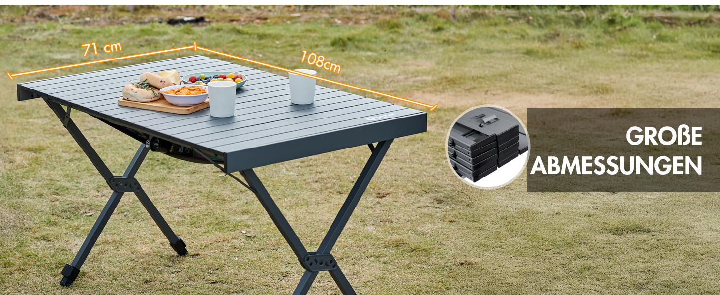 Складний кемпінговий стіл PORTAL алюмінієвий, регульована висота, 108x71 см, чорний - для пікніка, саду, подорожей