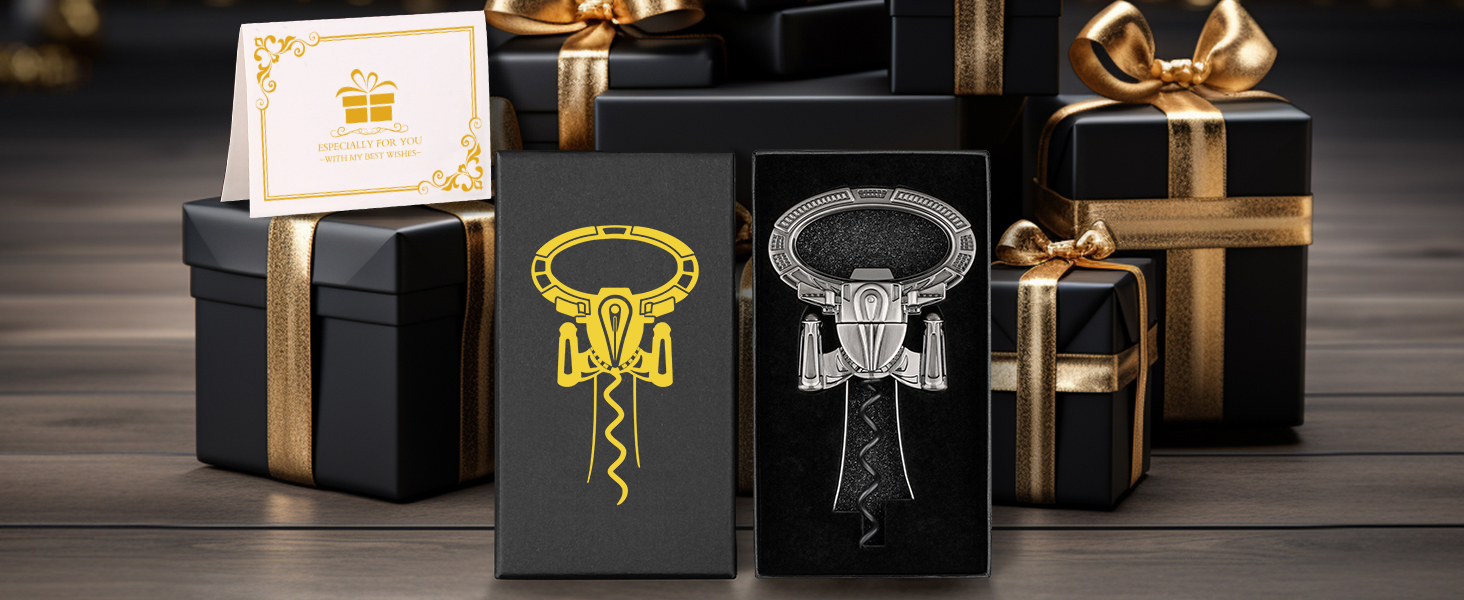 Відкривачка для вина LKKCHER з двома зубцями, для старих винних пляшок, професійна, бронзова з подарунковою коробкою та листівкою