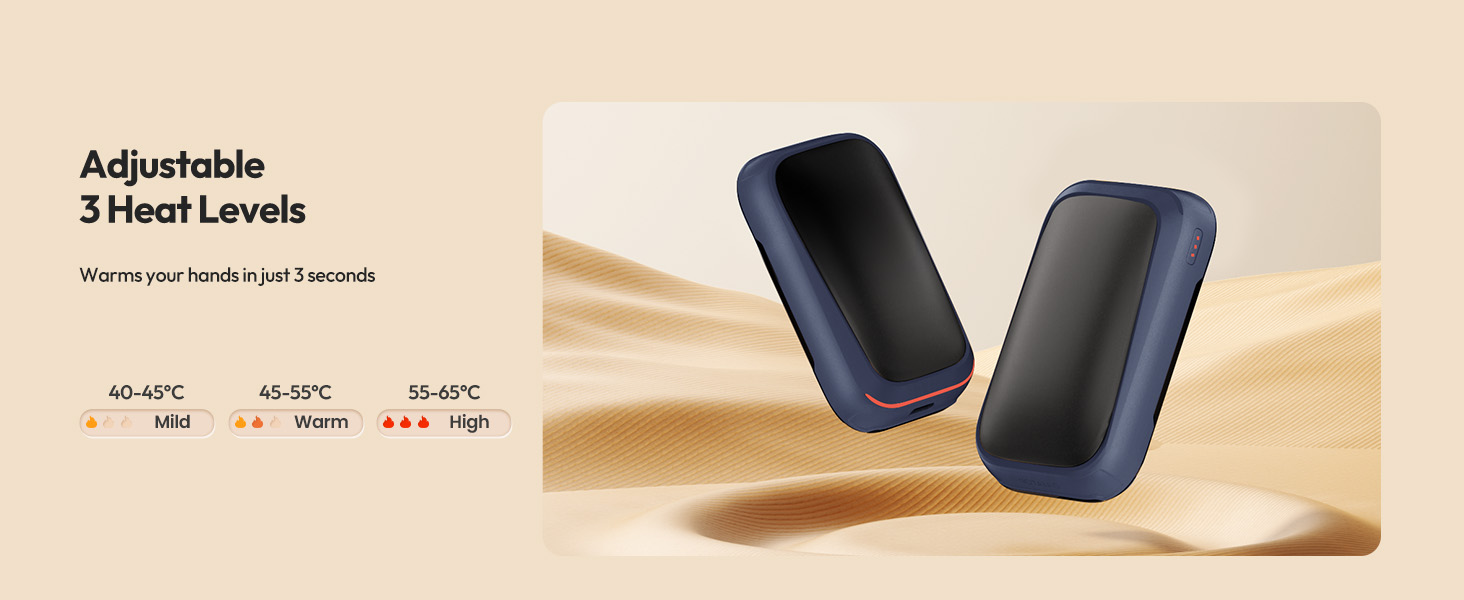 Електричний грілка для рук Gaiatop 2 шт. з магнітом, USB, багаторазовий, 3 швидкості нагріву, компактний, подарунок для чоловіків та жінок (блакитний)
