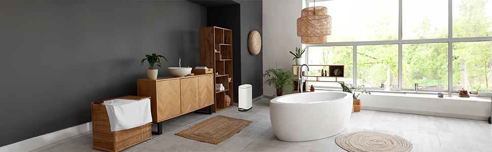 Сміттєвий відер з педаллю та кришкою SoftClose hjh OFFICE CLEAN Slim, 20л, сталевий вузький смітник з внутрішнім відром, білий, 56x34x22 см