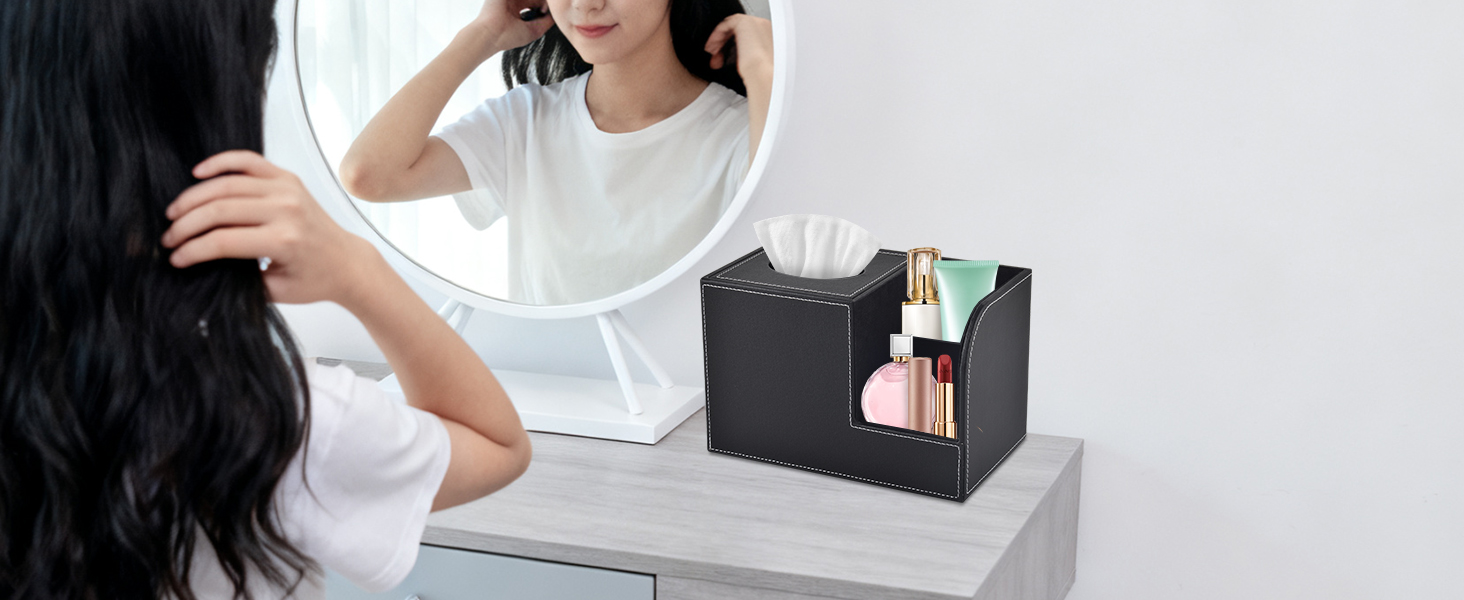 Організатор для серветок з шкіри, коробка для тканинних серветок, квадратна, з тримачем для пульта, чорний