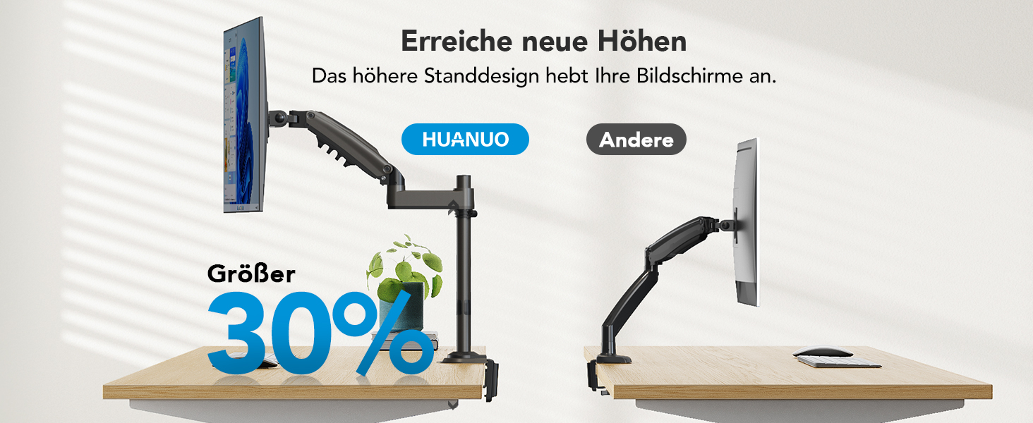Кріплення для монітора HUANUO - 2 монітори, 13-32 дюйми, для геймінгу, регулювання висоти, настінна, VESA 75/100mm