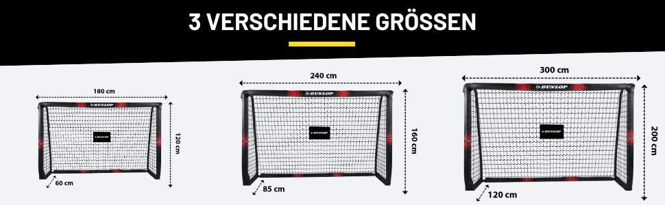 Dunlop Football Goal - Metal Soccer Goal Post - Training Accessory for All Ages - Easy Assembly - 180x120x60cm, 240x160x85cm, 120x300x200cm - Black/Red