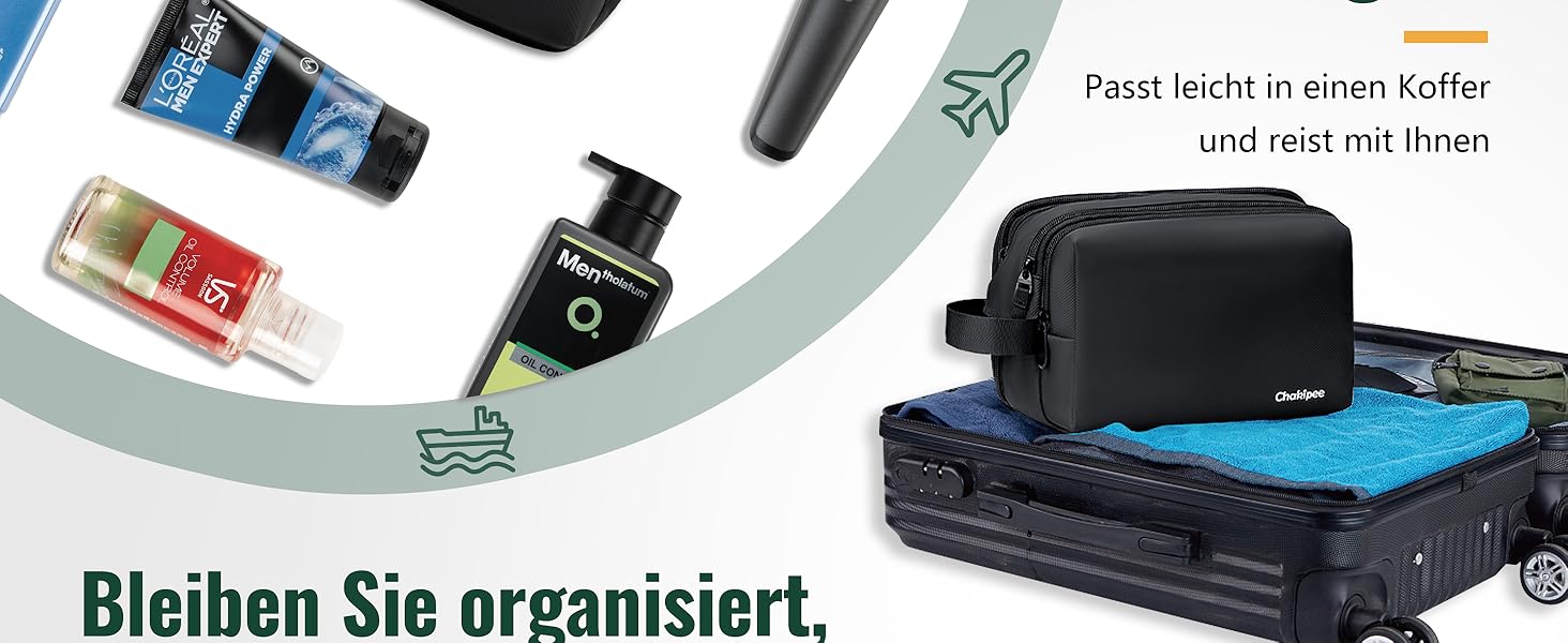 Чоловіча дорожня косметичка Kulturbeutel, водонепроникна косметичка для подорожей, чорна, M