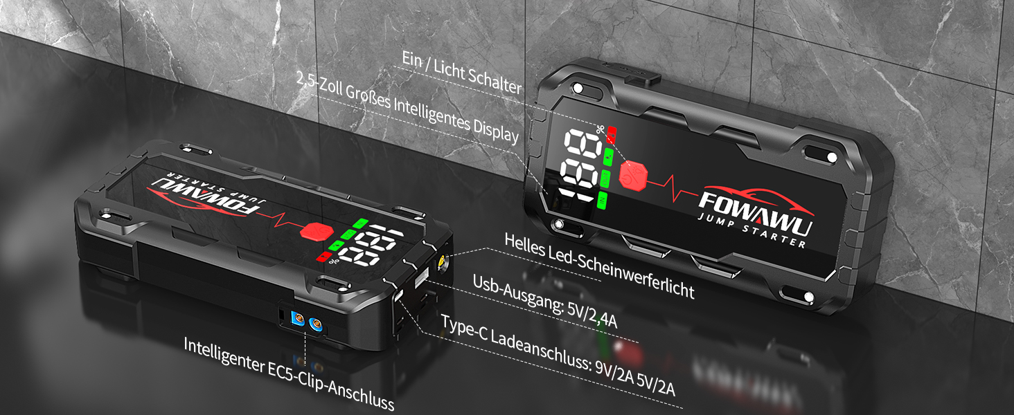 Powerbank FOWAWU 7000A 22800mAh з автостартом та LED-ліхтариком для автомобіля, мотоцикла, газонокосарки