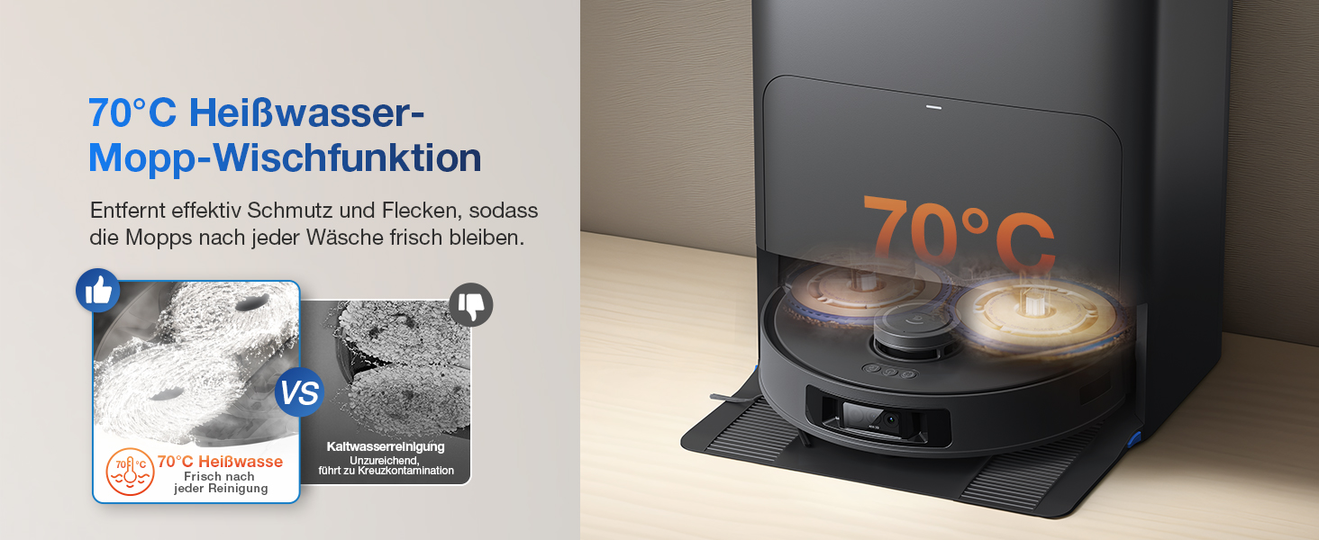 Робот-пилосос ECOVACS DEEBOT T30S PRO OMNI з функцією миття, 11000 Па, технологія ZeroTangle, миття гарячою водою 70°C, TruEdge™ для прибирання кутів, акумулятор 6400 мАг, уникнення перешкод за допомогою AI