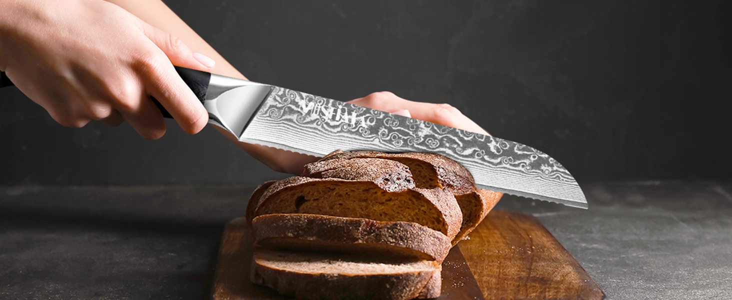 MOSFiATA 8-Inch Damascus Steel Chef's Knife Set - Japanese Kitchen Knives with Sharp Edge, Finger Guard & Sharpener - Professional Meat & Vegetable Knife Set (5-Piece)