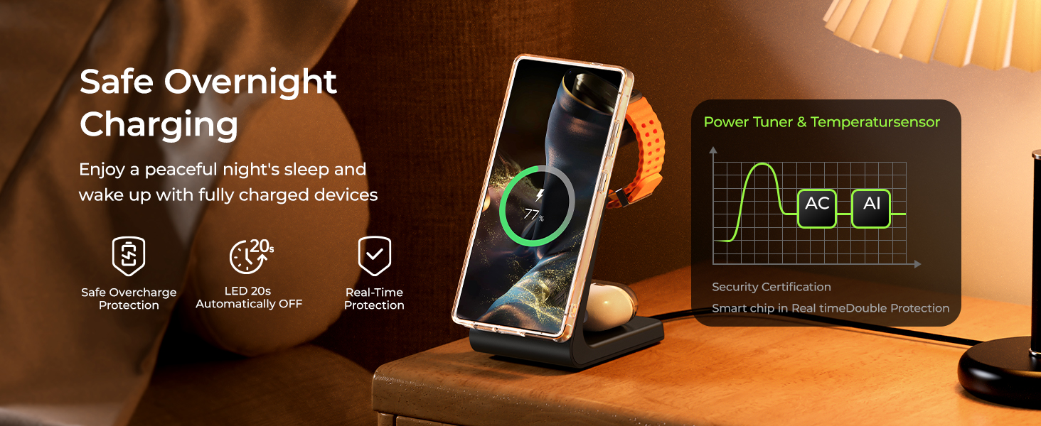 Магнітна зарядка 3-в-1 для Samsung Galaxy: швидка бездротова зарядка Mag-Safe для S25 Ultra/S24/S23, Z Fold/Flip, Galaxy Watch Ultra/7/6 та Galaxy Buds Pro (чорний)