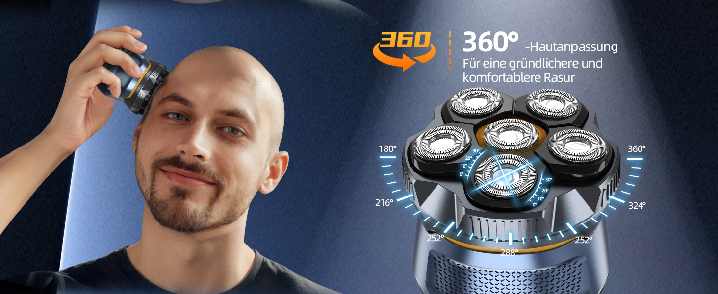 Електрична бритва для гоління голови Glatzen 6D, чоловіча, 2 режими, магнітна, IPX7 водонепроникна, Type-C, для сухого та вологого гоління 0.0 мм