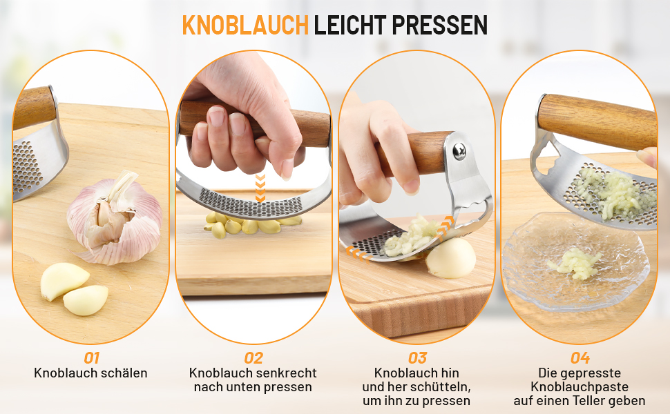 Пресс для часнику з нержавіючої сталі з важелем, дерев'яний ручка, прес для часнику, подрібнювач часнику, кухонний гаджет, легкий у чищенні