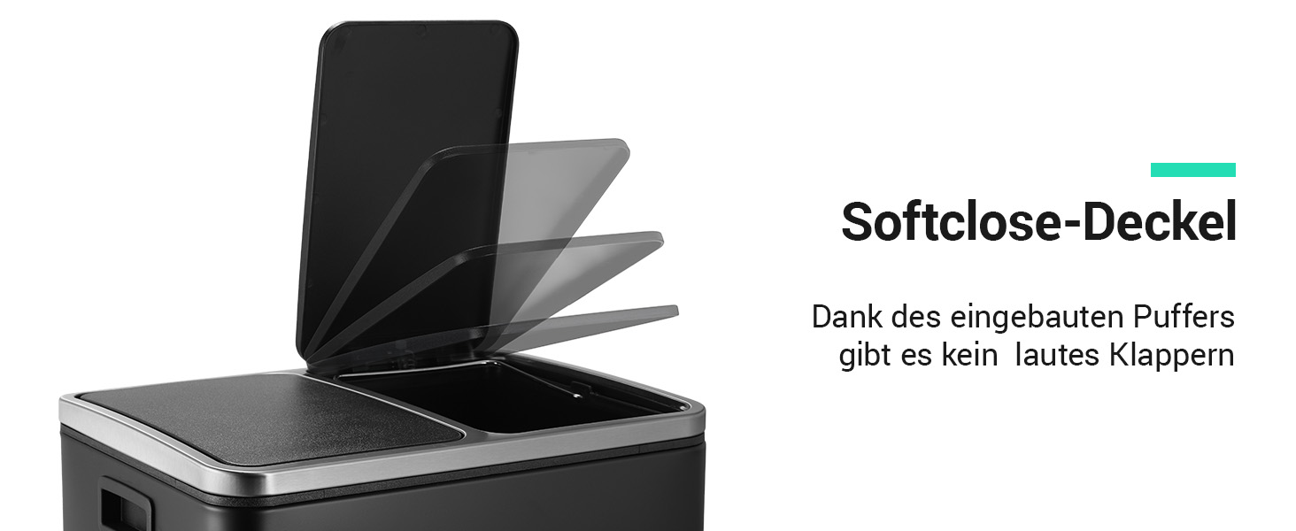 Відро для сміття LIFERUN з двома відсіками, 2 x 15 літрів, металеве, з м'яким закриттям кришки, знімний внутрішній відро, ручки, відро з педаллю, для квартири, маленької сім'ї (Чорний)