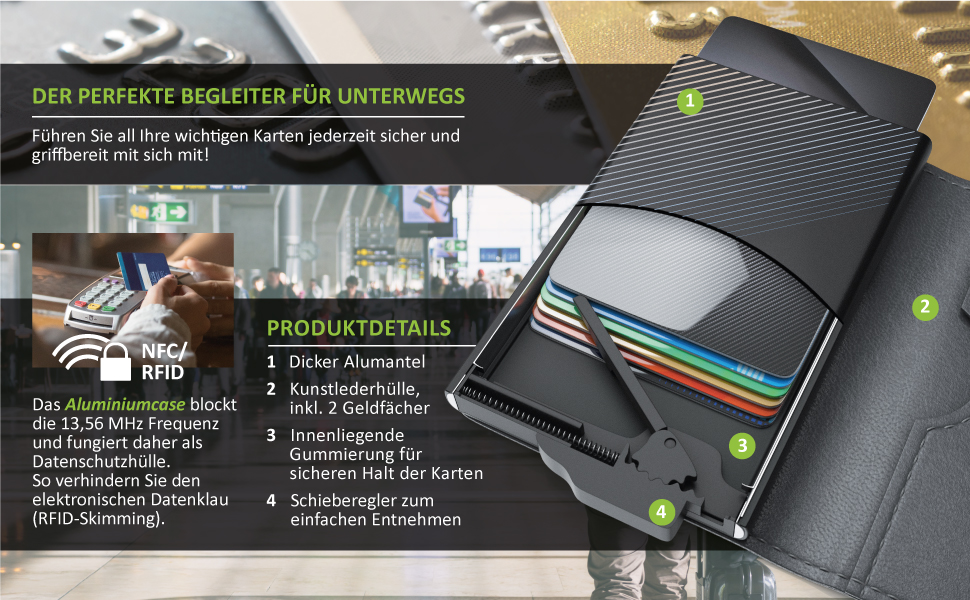 Криза для карт CSL RFID Blocker - захист від NFC/RFID - для 6 карт, компактний, чорний (Тип 2)