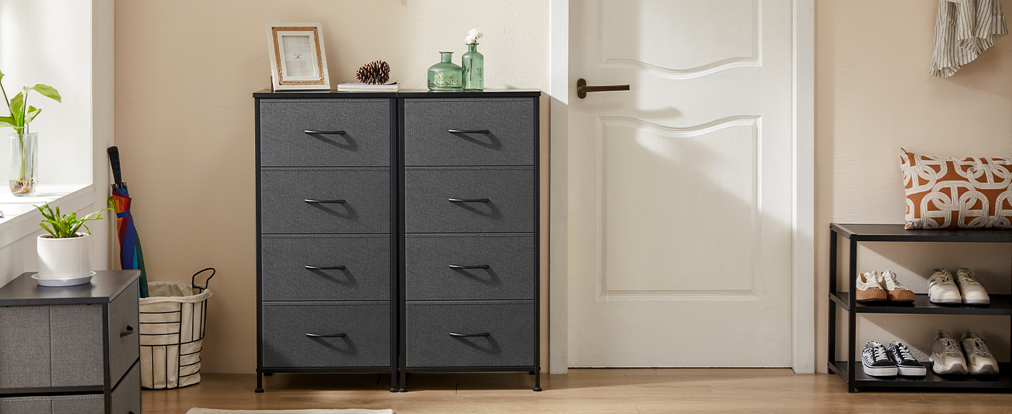 DUMOS Chest of Drawers with Drawers - Chests of Drawers & Sideboards for Bedrooms Suitable, Chest of Drawers with 9 Drawers, Fabric Chest of Drawers with Sturdy Steel Frame, Ideal for Bedroom, Living Room (Black) (4 Drawers Gray)