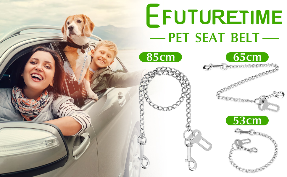 Нашийник для собак з ланцюгом, 53 см, автомобільний ремінь безпеки для собак, нержавіюча сталь 304, нашийник для собак, безпечний для маленьких/великих собак, котів