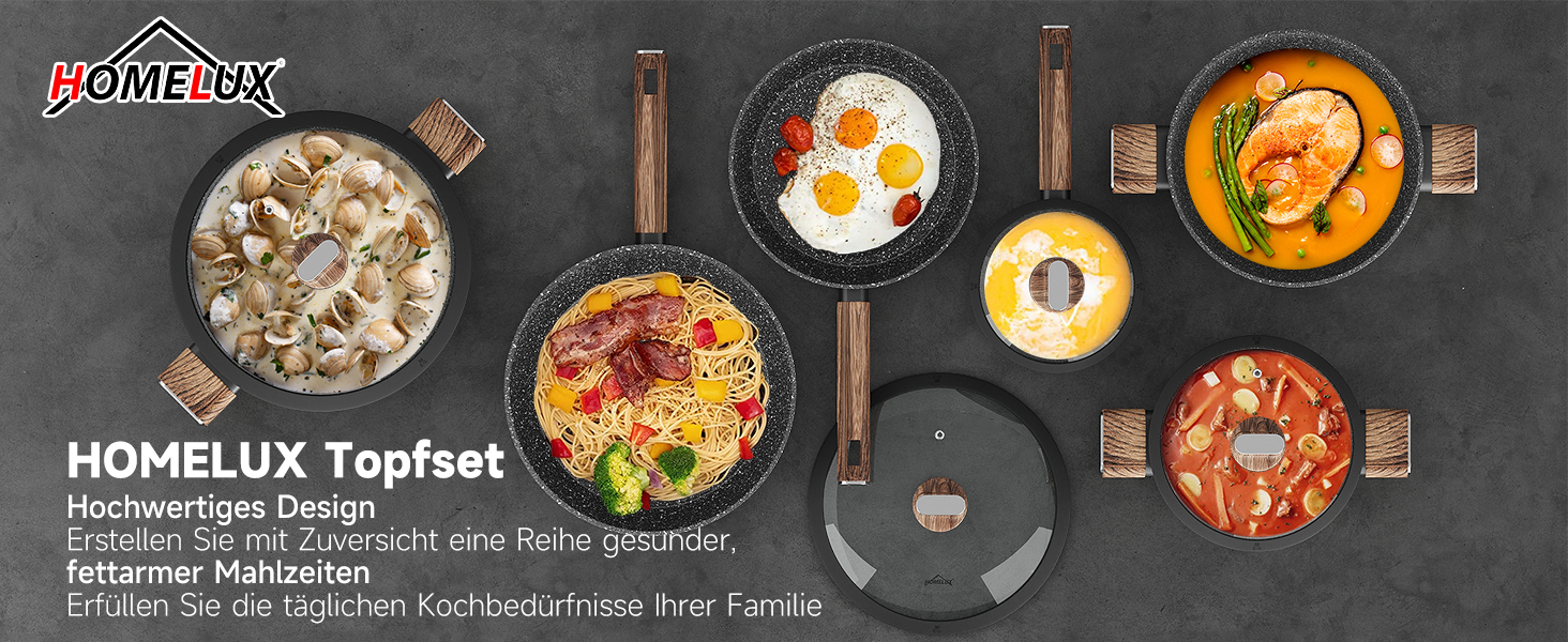 Набір каструль HOMELUX 10 частин з нержавіючої сталі, індукційне дно, з кришками, чорний