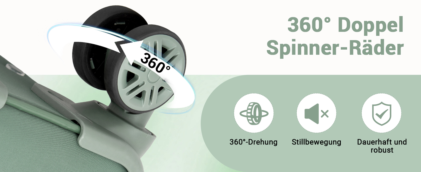 Чемодан Miss Lulu Handgepäck, 59.5 x 36.5 x 25 см, зелений, 32 л, з відділенням для мокрого одягу, на 4 колесах, для подорожей та бізнесу