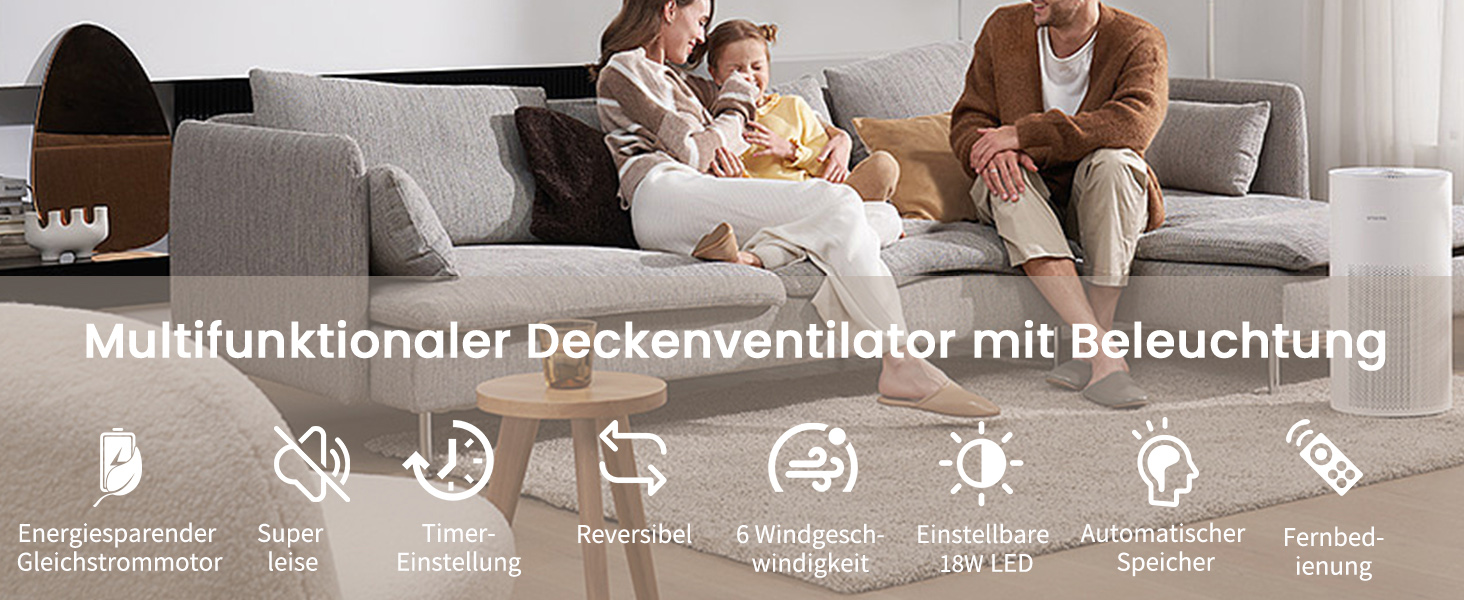 Стеляний вентилятор Holz з підсвічуванням, тихий DC-двигун, 90 см, для вулиці, 3 дерев'яні лопаті, регульоване LED-освітлення 24W, пульт з пам'яттю, 6 швидкостей, таймер (дерево, 52 дюйми)