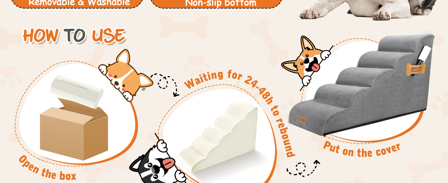 Сходинка для собак Nobleza з 5 сходинками, з роликом для шерсті - для маленьких собак