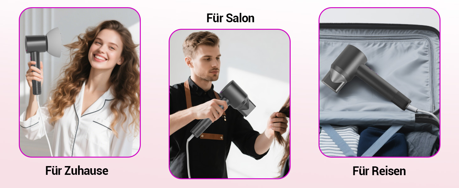 Іонний фен DMTIVMG з потужним мотором 150 000 об/хв, 200 млн негативних іонів, 4 температурні режими, 3 швидкості, швидке сушіння, магнітне сопло, тихий