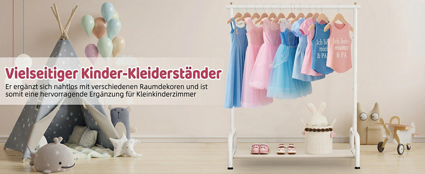 Дитяча вішалка для одягу MISSLO металева з полицею - біла, для дівчаток та хлопчиків, в кімнату, гардеробна