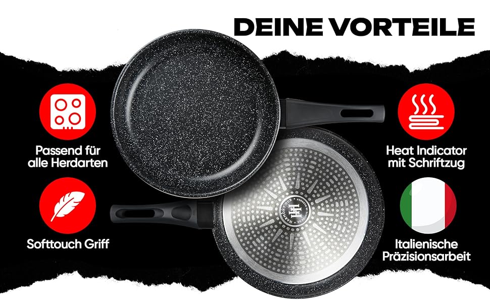 Сковорода HARMONY HUB 28 см з антипригарним покриттям – індукційна сковорода з індикатором нагріву, для всіх типів плит, довговічна, без PFOA, чорна