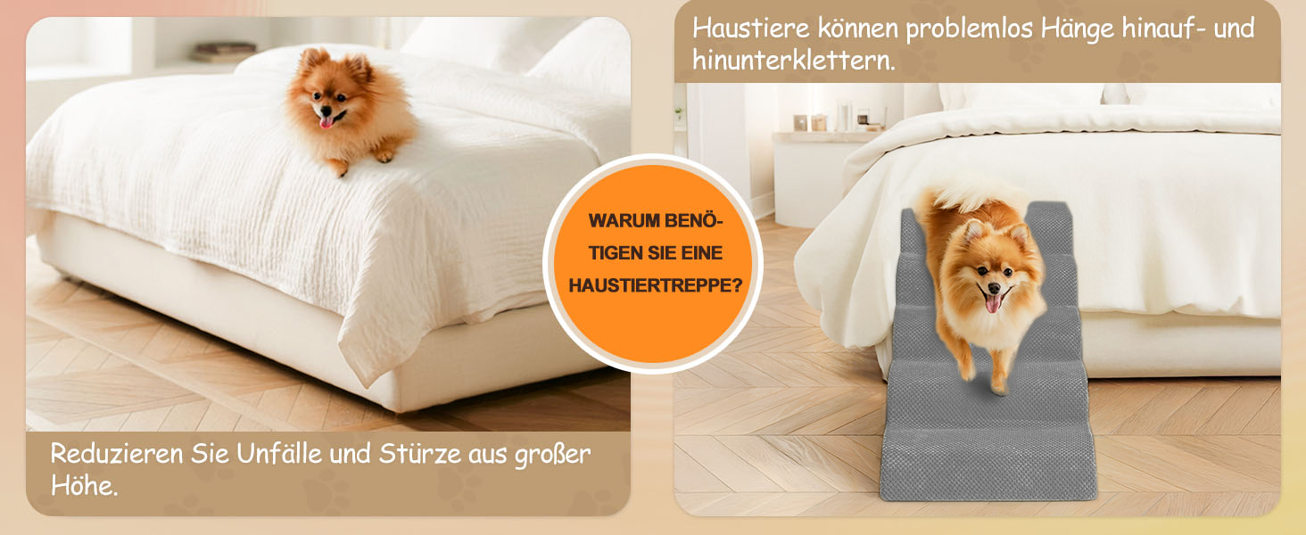 Сходинка для собак Niubya, 62 см, 5 сходинок, для котів та собак, для літніх та поранених тварин, знімний чохол, високощільний пінопласт (сірий)