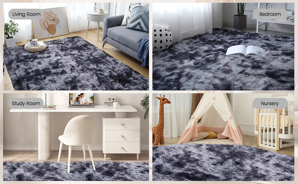 Пухнастий килим для вітальні Hochflor, 160x230 см, антиковзаюча підкладка, для дитячої/вітальні