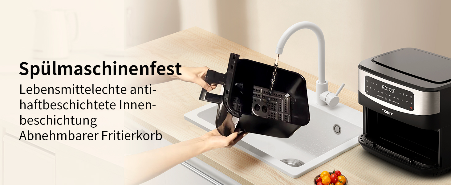 Фритюрниця TOKIT з подвійним зондом, 2800 Вт, 10 л, 12 програм, з вікном, без олії, 2 ящики, LED-touchscreen, 90% менше жиру
