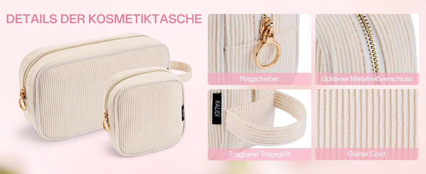 Косметичка для жінок KALIDI з корду, зелено-бежева, з відділеннями, на блискавці, для подорожей