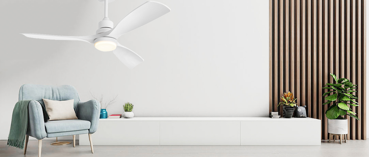 Стеляний вентилятор з підсвіткою та пультом дистанційного керування, тихий DC мотор, 132 см/52 дюйми, 3 дерев'яних лопаті, таймер, 6 швидкостей, сертифікований ETL, режим літо/зима для спальні (132см/52 дюйми, Білий)