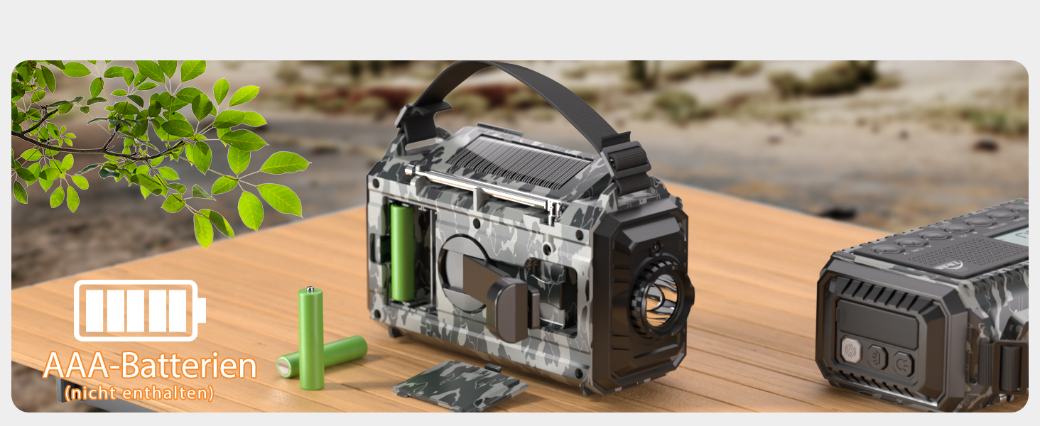 Радіоприймач AM/FM/SW для будівельних майданчиків, радіо з ручним приводом та світовим приймачем, радіо для надзвичайних ситуацій з роз'ємом Type C, Powerbank/SOS-сигнал/ліхтарик/лампа для читання/IPX4, портативне радіо для активного відпочинку, піших прогулянок, кемпінгу та будівництва (FM радіо, сірий камуфляж)