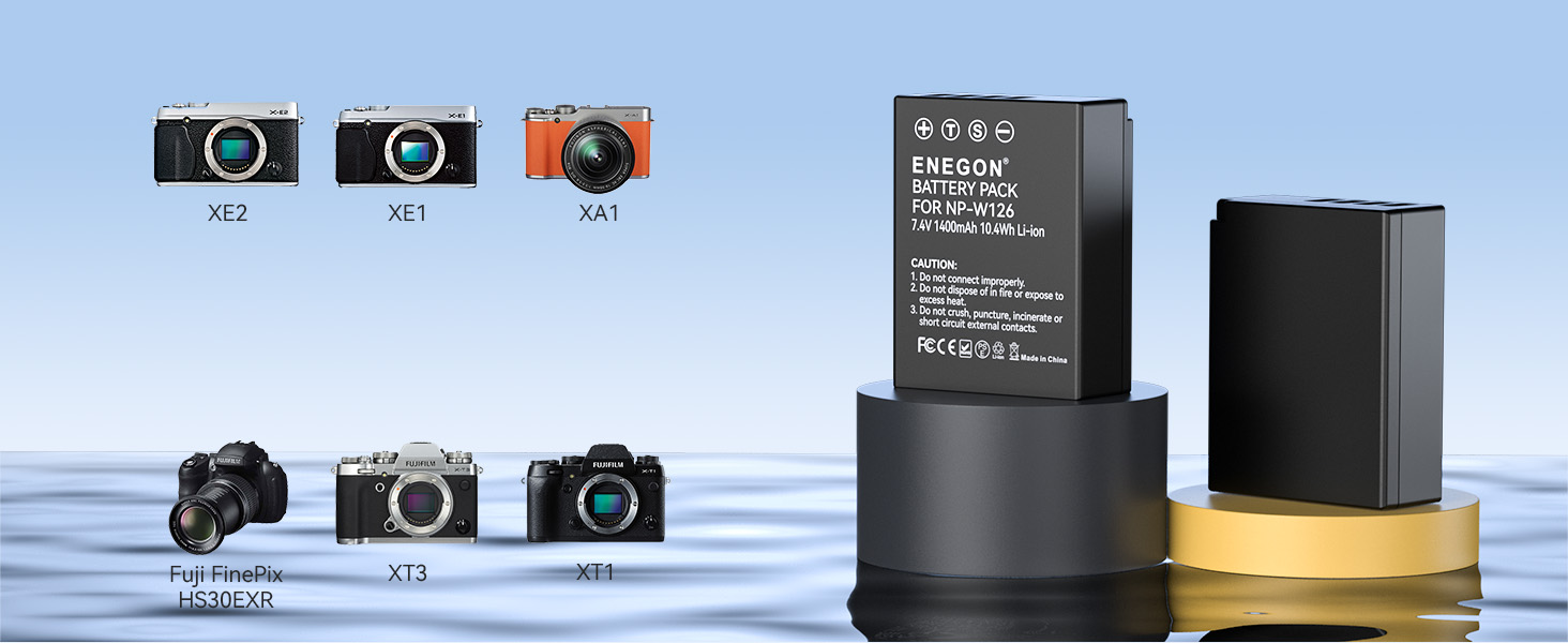Акумулятор ENEGON NP-W126S/NP-W126 (2 шт.) та подвійний USB-зарядний пристрій для Fujifilm X100V, X100VI, X-M5, X-T1/T3/T30/T100, X-A1, X-E1, X-E2, X-E3, X-M1, X-Pro1, HS30EXR, HS35EXR, HS50EXR
