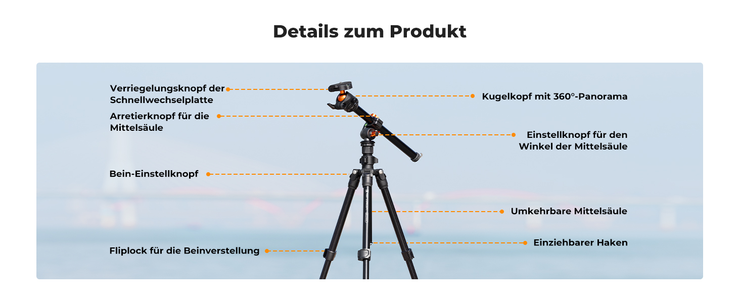 Штатив K&F Concept O234A1: компактний, легкий, для камери та смартфона, 163 см, алюміній