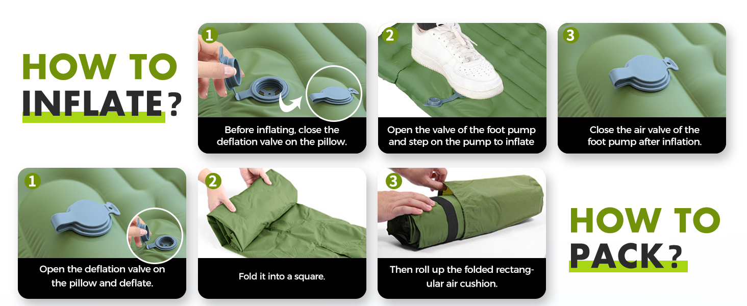 Airminti Self-Inflating Camping Mat - 12cm Thick, Lightweight Air Mattress with Foot Pump & Pillow - Outdoor Sleeping Pad for Camping, Trekking, Beach & Festival - Compact, Army Green
