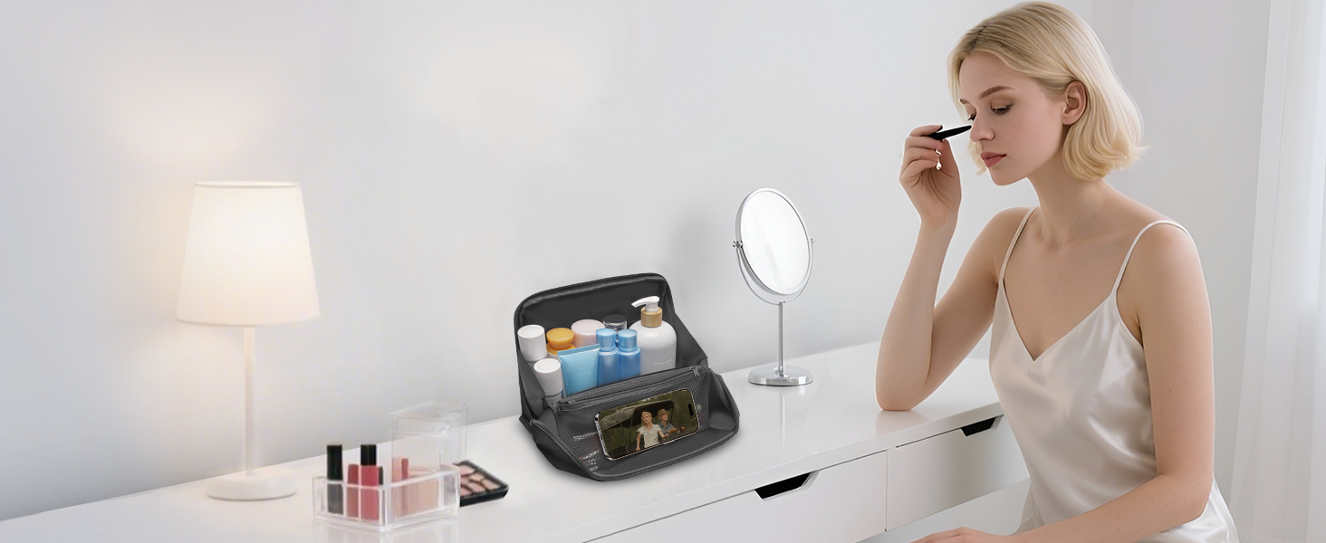 Чоловіча та жіноча дорожня косметичка Lermende з подвійною блискавкою, великий об'єм, зручна ручка для подорожей. (Чорний)