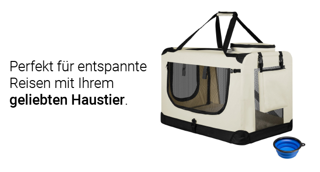 Juskys Foldable Dog Carrier Box - Portable Travel Cage for Dogs, Cats & Pets - Oxford Fabric, Includes Blanket, Bag & Handles - 34x50x36 cm